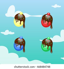 Cartoon sweet candies. Game objects. Vector set.