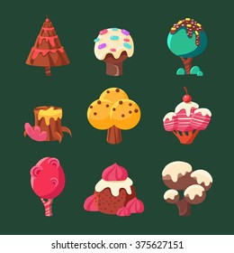 Cartoon Sweet Candy Land Collection. Vector Illustration Set