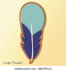 Cartoon sweet cookies in the form of feather isolated on beige background, vector illustration. - Shutterstock ID 486709111