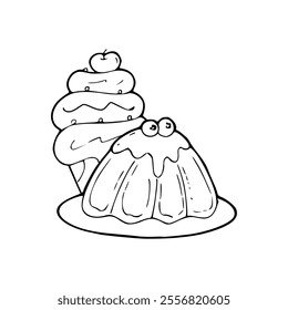 cartoon of sweet dessert uncolored