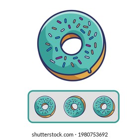 Cartoon sweet donuts set. Food and Drink Cartoon Flat Style Icon illustration Premium Vector Logo