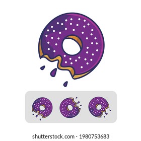Cartoon sweet donuts set a mouth bite. Food and Drink Cartoon Flat Style Icon illustration Premium Vector Logo