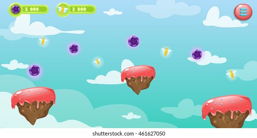 Cartoon sweet landscape. Vector game background. Mobile gui.