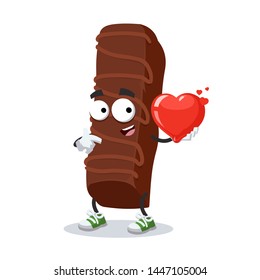 cartoon sweet milk chocolate bar character mascot keeps the heart on white background