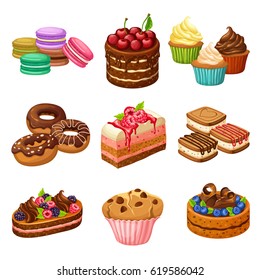 Cartoon Sweet Products Elements Set Cakes Stock Vector (Royalty Free ...