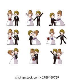 cartoon sweet wedding couple vector template designs