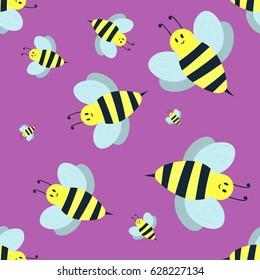Cartoon sweet yellow bee summer worker bug hand drawn seamless pattern honey nature nector.