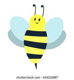 Cartoon sweet yellow bee summer worker bug with antenna european western honey nature nector.