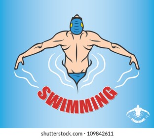 Cartoon swimmer - background label