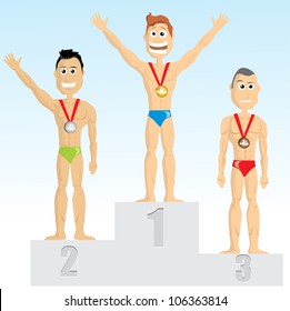 Cartoon Swimmer On Olympic Podium