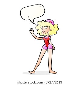 cartoon swimmer woman with speech bubble