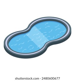 Cartoon swimming pool icon with isometric illustration and vector design, perfect for web and app use, featuring a vibrant blue water surface for leisure and recreation in the summer heat