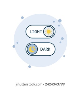 Ilustración vectorial de icono de interruptor de dibujos animados. Modo de día, modo de noche sobre fondo de burbujas. Luna, concepto de signo solar.