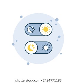 Cartoon switch icon vector illustration. Daymode, nightmode on bubbles background. Moon, sun sign concept.