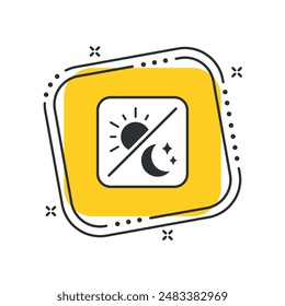 Cartoon switch icon vector illustration. Daymode, nightmode on isolated yellow square background. Moon, sun sign concept.