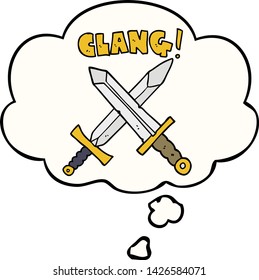 cartoon sword fight with thought bubble