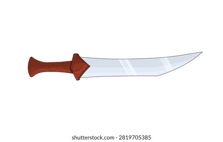 Cartoon Sword Illustration, Sharp Knife Vector, Wooden Handle, Big Sword, Vector Art