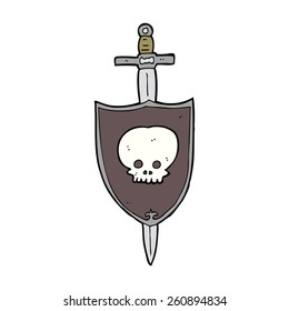 cartoon sword and shield with skull