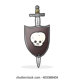 Cartoon-Schwert und Schild mit Schädel