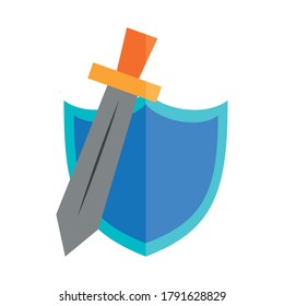 cartoon sword and shield toy object for small children to play, flat style icon vector illustration