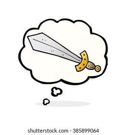 cartoon sword with thought bubble