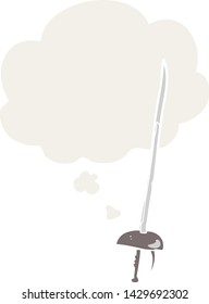 espada de dibujos animados con burbuja de pensamiento en estilo retro