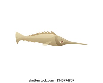 Cartoon swordfish on white background. Water life.