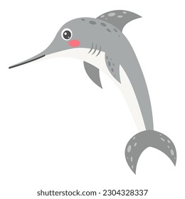 Cartoon swordfish. Sea animal. Vector illustration.