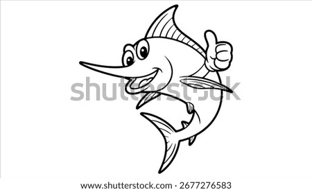 Cartoon Swordfish Vector Funny Fish Mascot with Thumbs Up Illustration