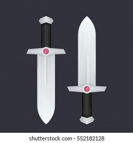 Cartoon swords with red gems, vector illustration