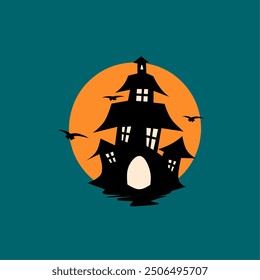 cartoon symbol of haunted house, halloween house