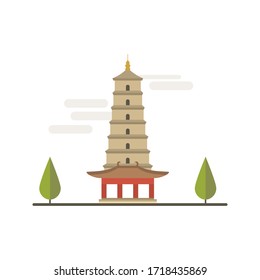 Cartoon symbols of China. Popular tourist architectural object: Giant Wild Goose Pagoda, Xian.