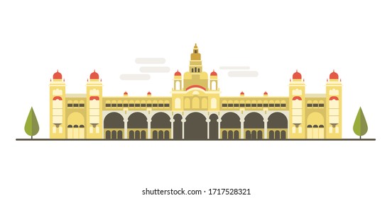 Cartoon symbols of India. Popular tourist architectural object: The Mysore Palace, Mysore.