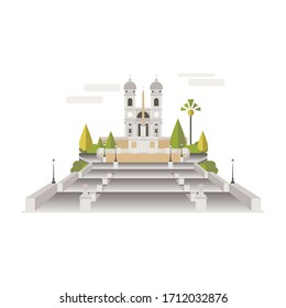 Cartoon symbols of Italy. Popular tourist architectural object: The Spanish Steps, Rome.