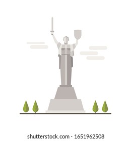 Cartoon symbols of Kyiv. Popular tourist architectural object: Mother of the Homeland.