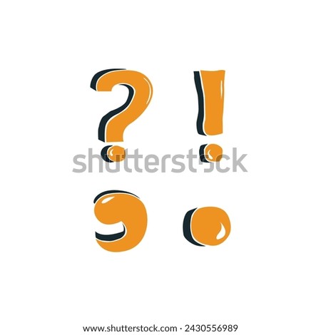 cartoon symbols of question mark, exclamation mark, comma and period