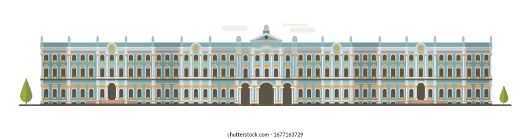 Cartoon symbols of Saint-Petersburg. Popular tourist architectural object: State Hermitage Museum, Russia