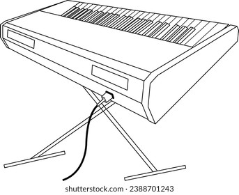 Cartoon Synthesizer for Coloring Page. Vector Illustration of an Electronic Musical Instrument