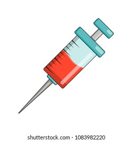 Cartoon syringe, injection isolated on white background