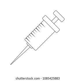 Cartoon syringe, injection outline isolated on white background

