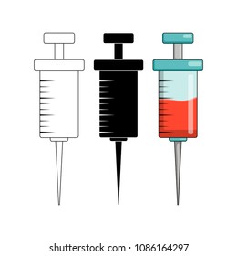 Cartoon syringe, injection set isolated on white background
