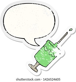 cartoon syringe needle with speech bubble distressed distressed old sticker