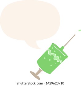 cartoon syringe needle with speech bubble in retro style