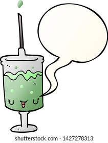 cartoon syringe with speech bubble in smooth gradient style