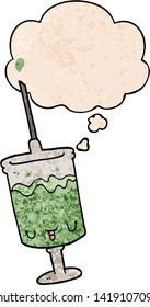cartoon syringe with thought bubble in grunge texture style