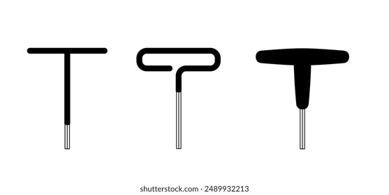 Cartoon t handle allen wrench or tee handle wrench or hex key. Wrenches tools. Work service tool. hex key assembly set. Repair or fixing concept. Allen wrench icon.