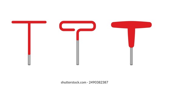 Cartoon t handle allen wrench or tee handle wrench or hex key. Wrenches tools. Work service tool. hex key assembly set. Repair or fixing concept. Allen wrench icon.