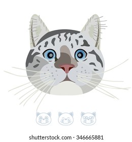 Cartoon tabby cat portrait. Vector Illustration.