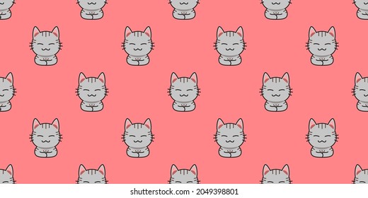 Cartoon tabby cat seamless pattern background for design.