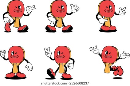 Cartoon Table Tennis Bat Character Illustrations with Various Styles